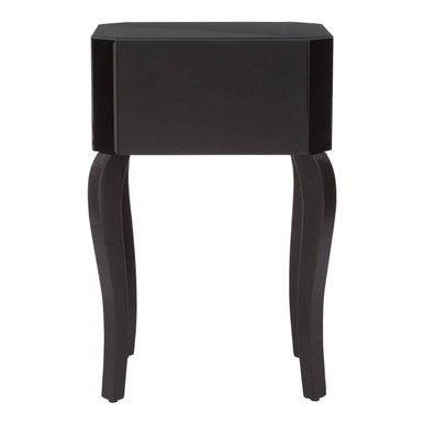 1 Drawer Black Mirrored Glass Top Side Table with MDF Base, Orchid