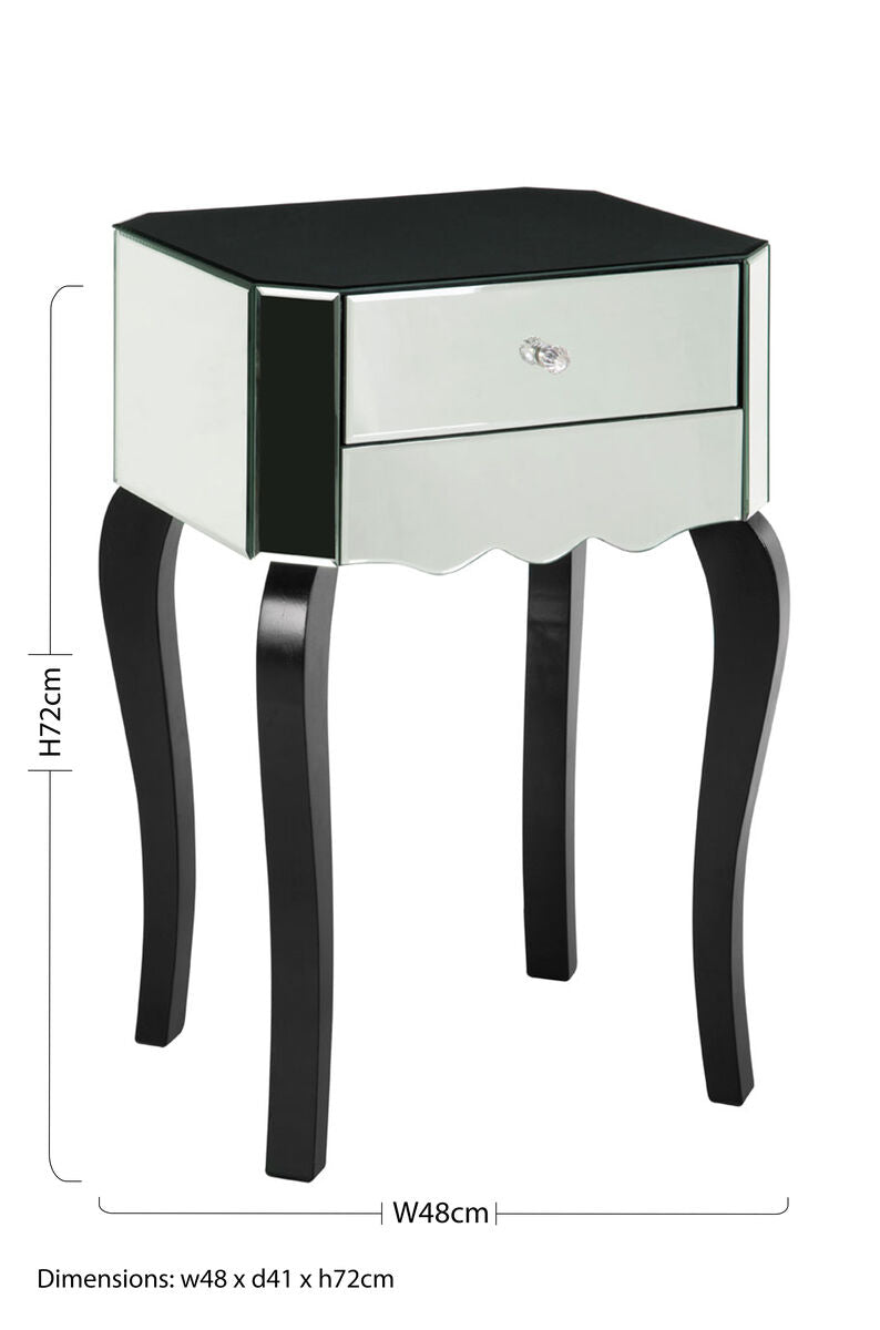 2 Drawer Mirrored Glass Side Top Bedside Table with MDF Base, Orchid