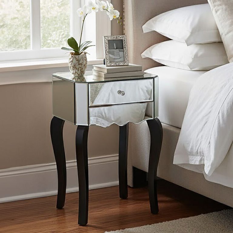 2 Drawer Mirrored Glass Side Top Bedside Table with MDF Base | Orchid