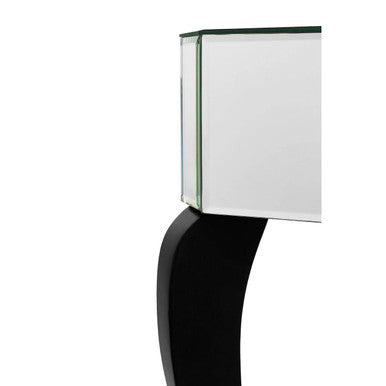 Mirrored Finish 1-Drawer Console Table with Bevelled Edge and Black Wooden Legs, Orchid