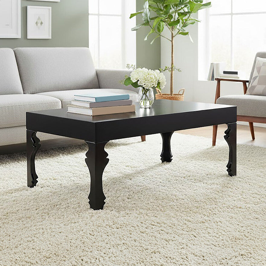 Black High Gloss Wooden Coffee Table with Stately Shaped Legs | Luis