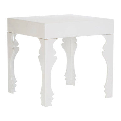 White High Gloss MDF Side Table with Decorative Shaped Curved Legs | Luis