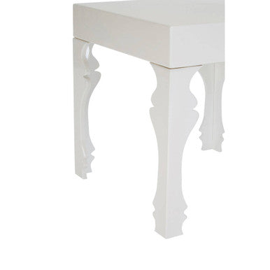 White High Gloss MDF Side Table with Decorative Shaped Curved Legs, Luis