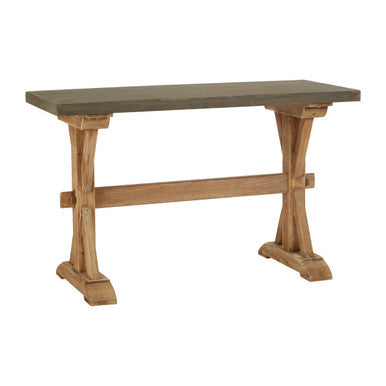 Grey Finish Top Traditional Wooden Console Table with Natural Wood Base, Pompeii