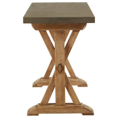 Grey Finish Top Traditional Wooden Console Table with Natural Wood Base, Pompeii