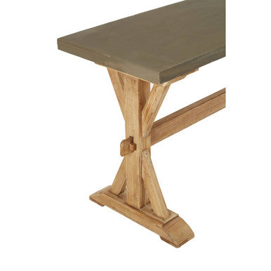 Grey Finish Top Traditional Wooden Console Table with Natural Wood Base, Pompeii