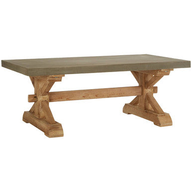 Grey Finish Top Traditional Wooden Coffee Table with Natural Wood Base, Pompeii