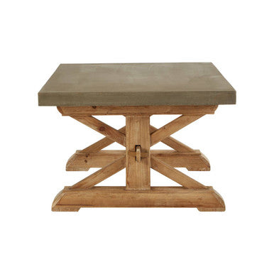 Grey Finish Top Traditional Wooden Coffee Table with Natural Wood Base, Pompeii