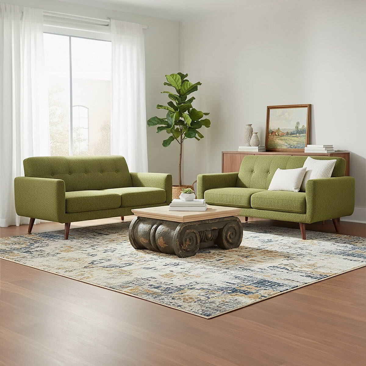 Natural Wood Top Coffee Table with Distressed Charcoal Grey Ornate Base, Pompeii