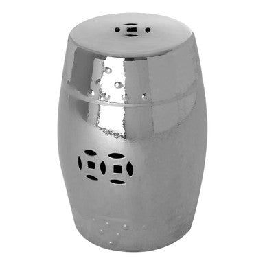 Complements Silver Dolomite Ceramic Side Table Multi Use Stool with Embossed Detailing, Torcello