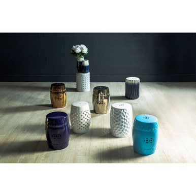 Complements Silver Dolomite Ceramic Side Table Multi Use Stool with Embossed Detailing, Torcello
