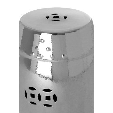 Complements Silver Dolomite Ceramic Side Table Multi Use Stool with Embossed Detailing, Torcello