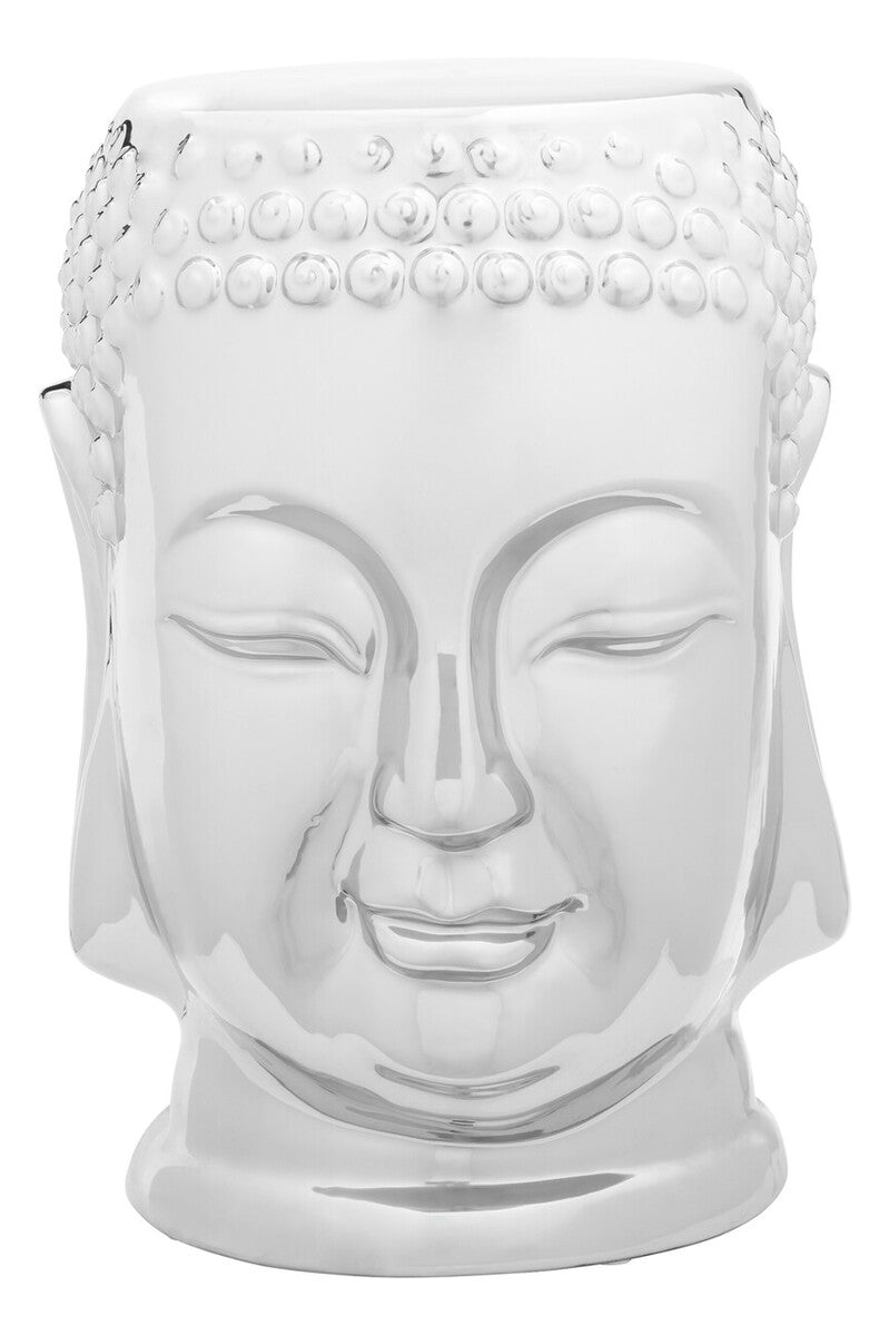 Complements Silver Dolomite Buddha Sculpted Side Table Deep Black Rounded Top, Torcello