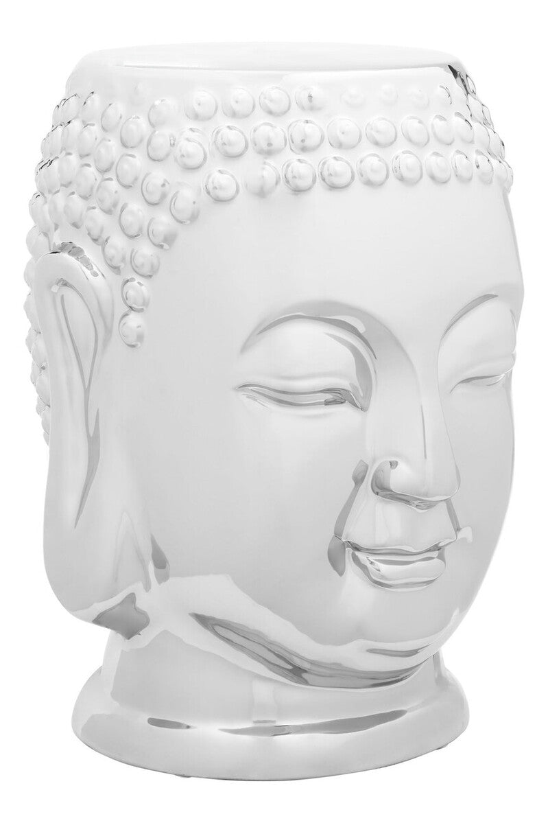 Complements Silver Dolomite Buddha Sculpted Side Table Deep Black Rounded Top, Torcello