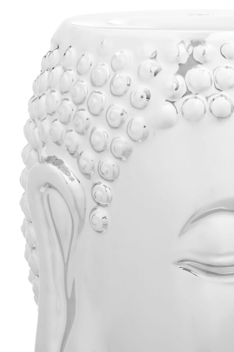 Complements Silver Dolomite Buddha Sculpted Side Table Deep Black Rounded Top, Torcello
