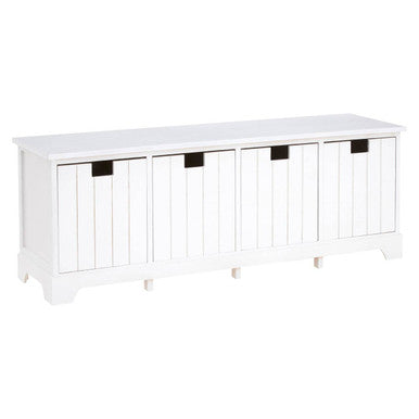 New England White Wood Storage Bench with 4 Drawers