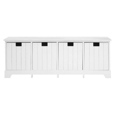 New England White Wood Storage Bench with 4 Drawers