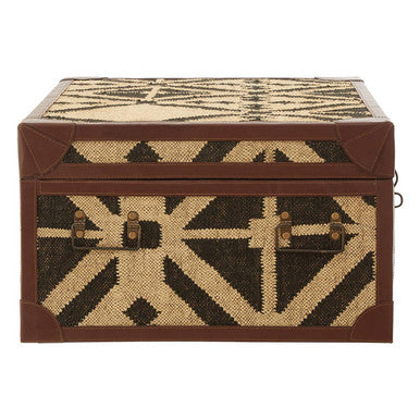 Natural and Black Coffee Table Trunk with Storage Galvanised Iron and Brown PU Leather Trim | Aztec