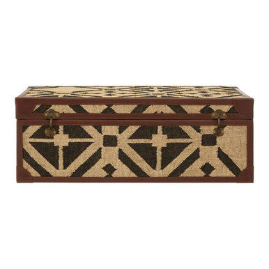 Natural and Black Coffee Table Trunk with Storage Galvanised Iron and Brown PU Leather Trim | Aztec