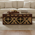 Natural and Black Coffee Table Trunk with Storage Galvanised Iron and Brown PU Leather Trim | Aztec