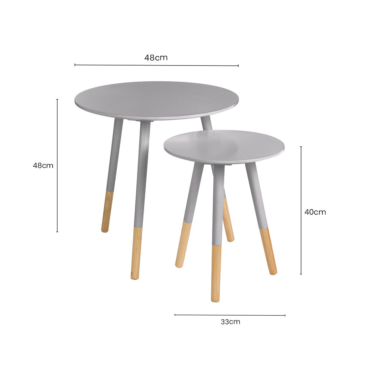 Set of 2 Grey Bamboo Round Nesting Side Tables with Natural Wood Legs, Viborg
