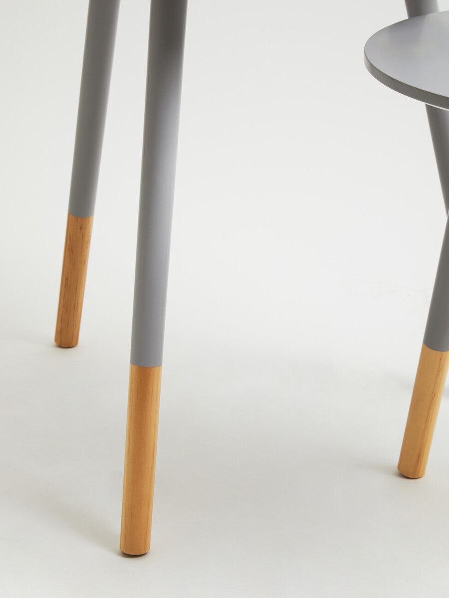 Set of 2 Grey Bamboo Round Nesting Side Tables with Natural Wood Legs, Viborg