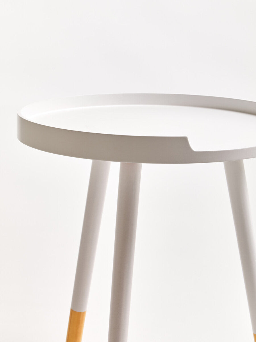 White Round Side Table with Natural Wood Effect Feet | Viborg