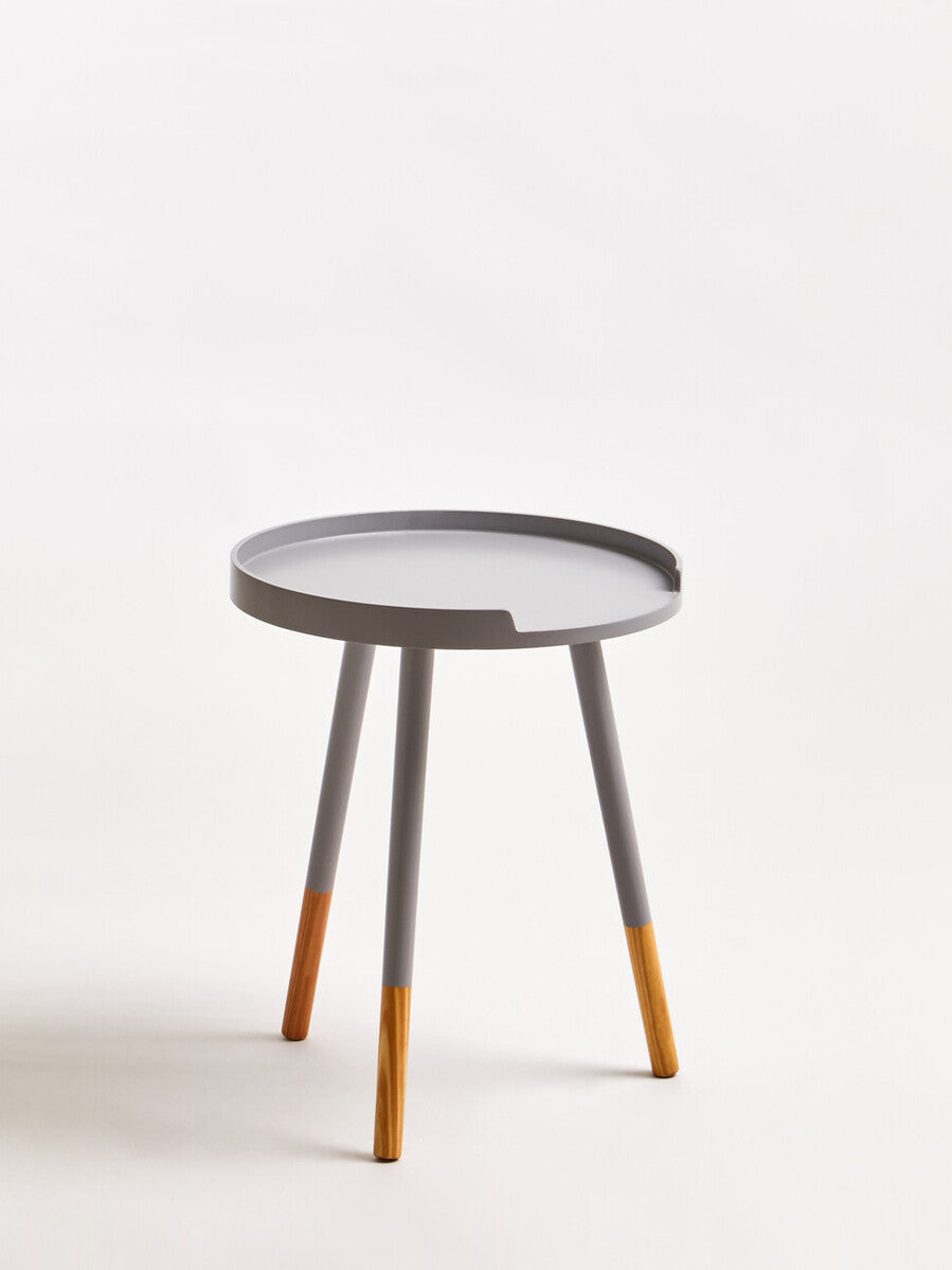 Grey Round Side Table with Natural Wood Effect Feet, Viborg