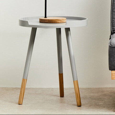 Grey Round Side Table with Natural Wood Effect Feet, Viborg