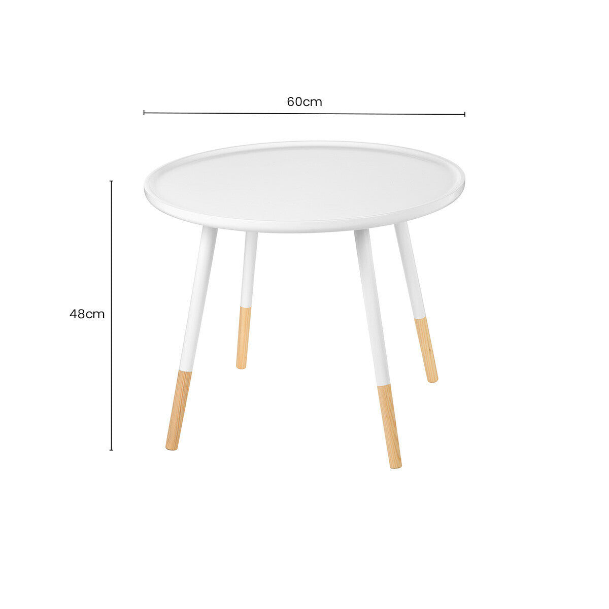 White Small Round Side Table with Natural Wood Effect Feet, Viborg