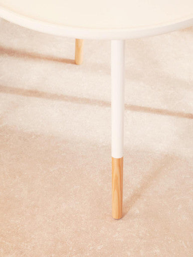White Small Round Side Table with Natural Wood Effect Feet, Viborg