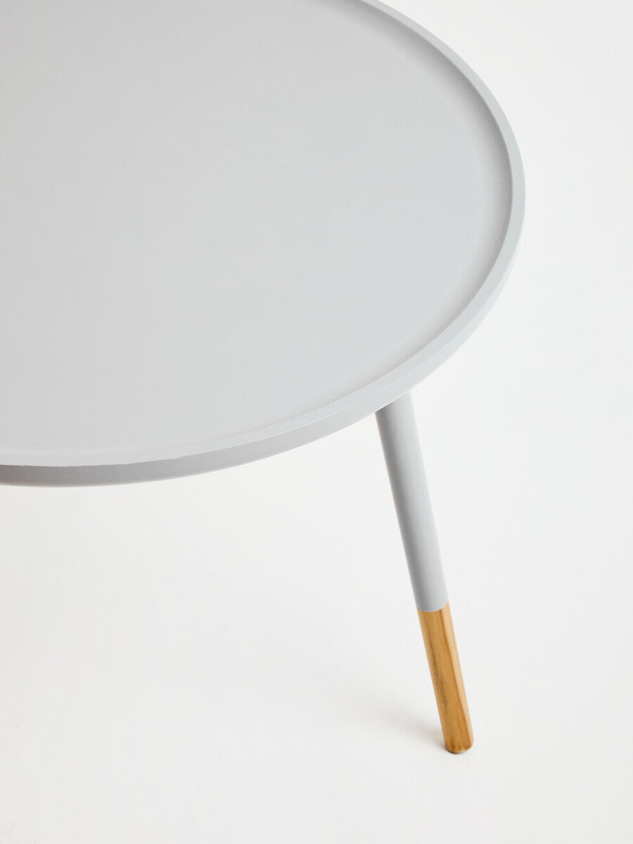 Grey Large Round Side Table with Natural Wood Effect Feet, Viborg