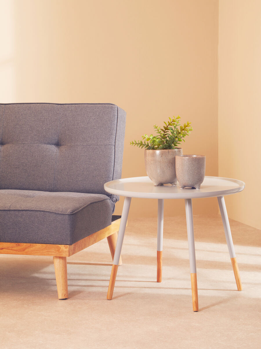 Grey Large Round Side Table with Natural Wood Effect Feet, Viborg