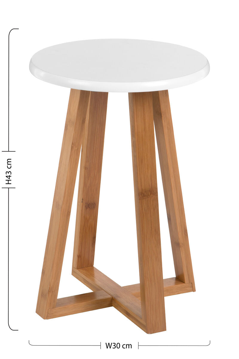 Viborg White and Natural Bamboo Round Stool with Lattice Design