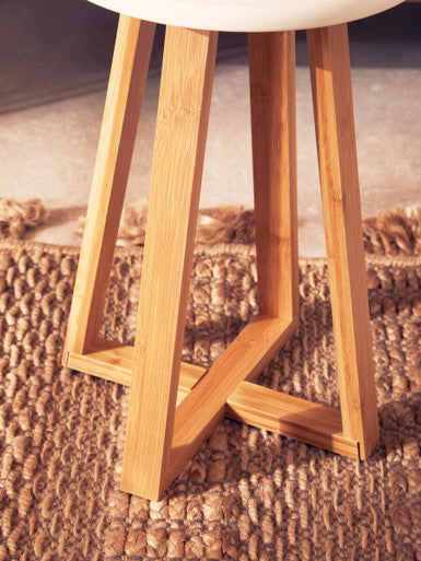 Viborg White and Natural Bamboo Round Stool with Lattice Design