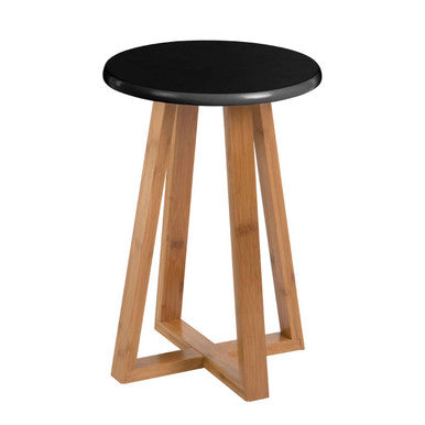 Viborg Black and Natural Bamboo Round Stool with Lattice Design