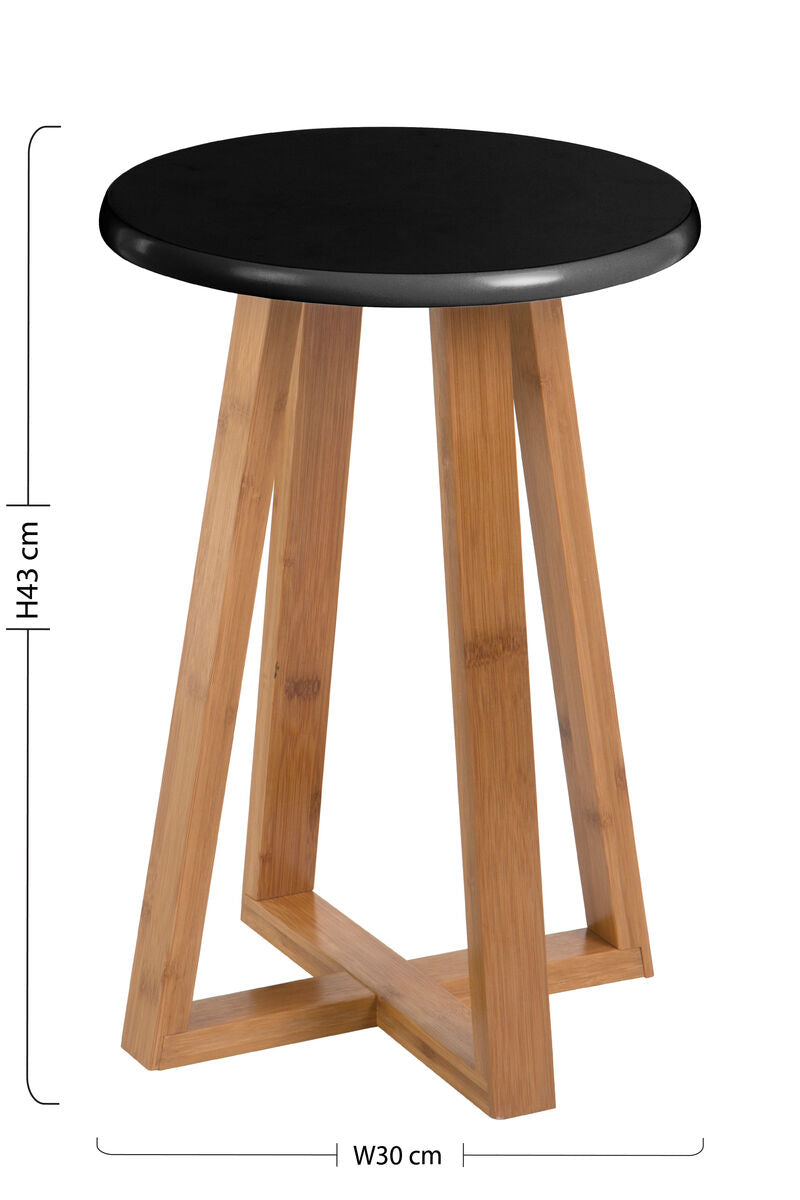 Viborg Black and Natural Bamboo Round Stool with Lattice Design