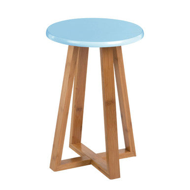 Viborg Blue Bamboo Round Stool with Lattice Design
