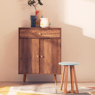 Viborg Blue Bamboo Round Stool with Lattice Design