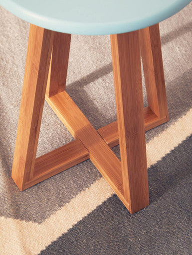 Viborg Blue Bamboo Round Stool with Lattice Design
