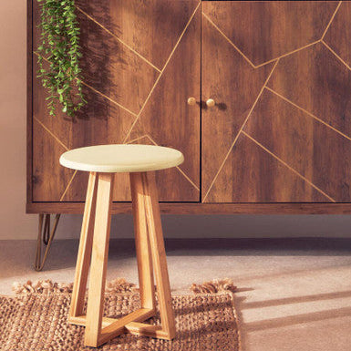 Viborg Green Bamboo Round Stool with Lattice Design