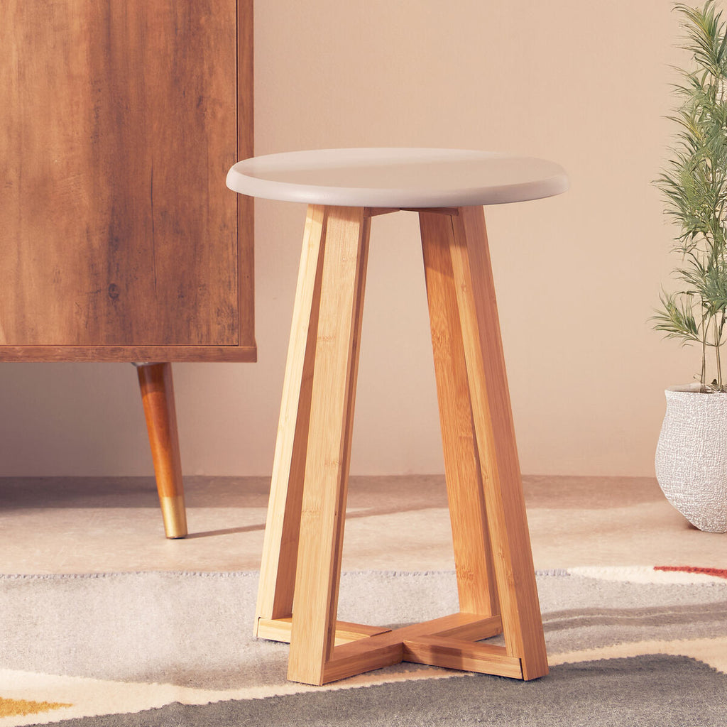 Viborg Grey Bamboo Round Stool with Lattice Design