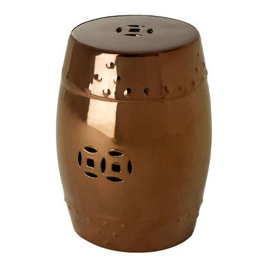 Complements Gold Copper Dolomite Side Table Multi Use Stool with Embossed Detailing, Torcello