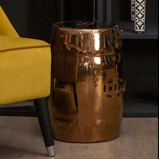 Complements Gold Copper Dolomite Side Table Multi Use Stool with Embossed Detailing, Torcello