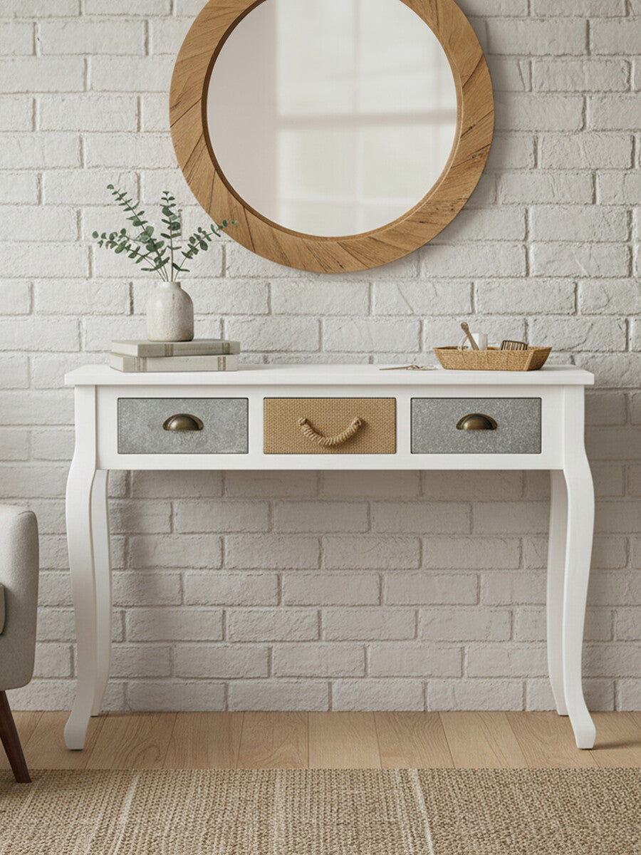 White Console Table with 3 Drawers, Weymouth