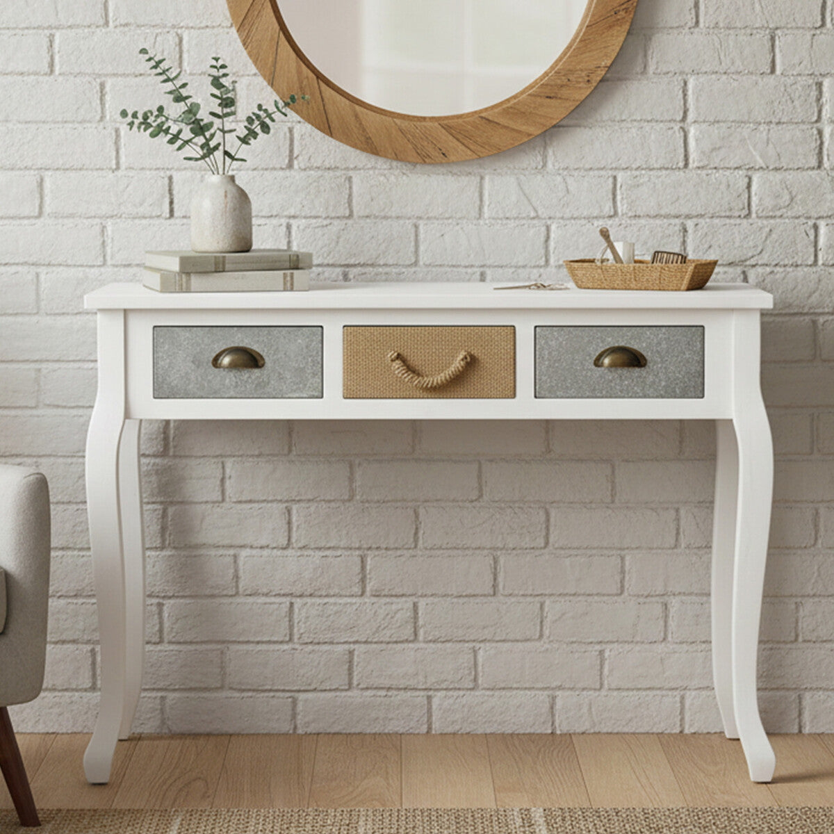 White Console Table with 3 Drawers, Weymouth