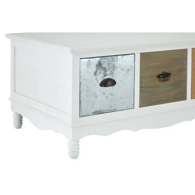 White and Natural Storage Rectangular Coffee Table with 3 Drawers, Weymouth
