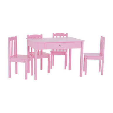 Kids Pink Wooden Table and 4 Chairs Set, Kids Storage and Dining