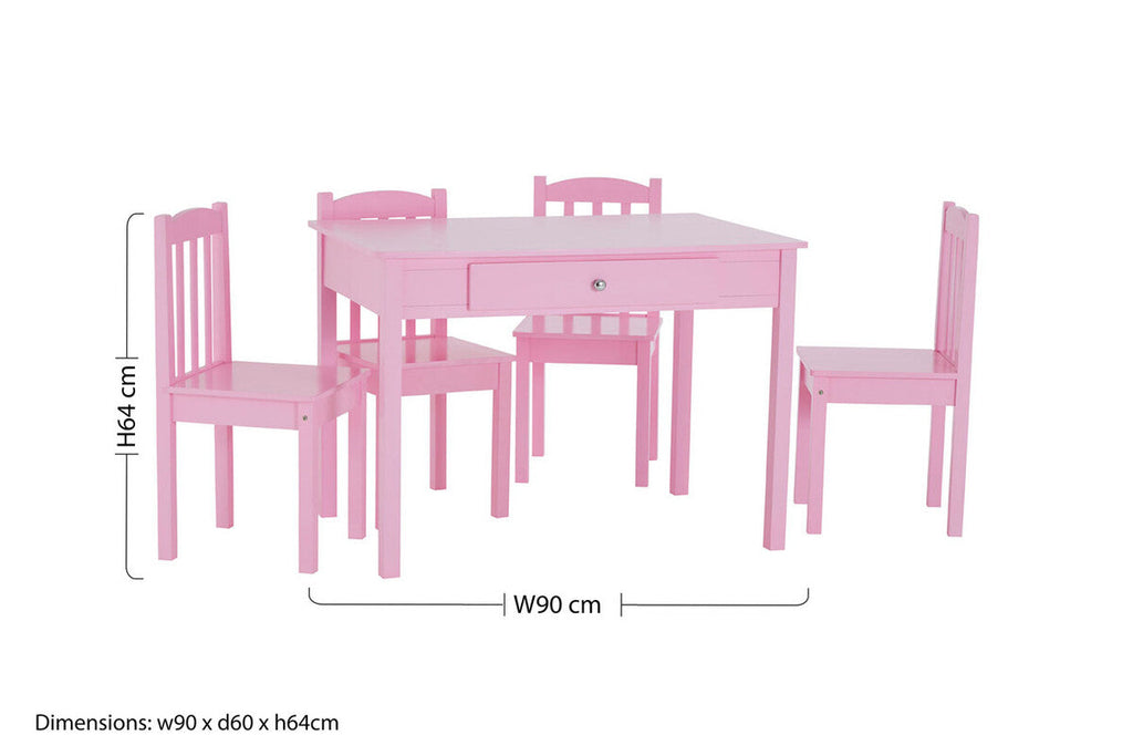 Kids Pink Wooden Table and 4 Chairs Set | Kids Storage and Dining