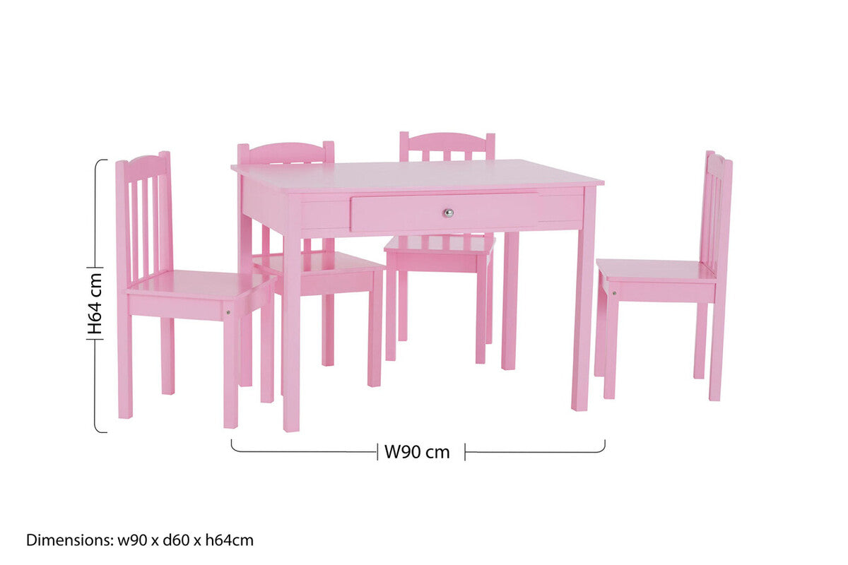Kids Pink Wooden Table and 4 Chairs Set | Kids Storage and Dining